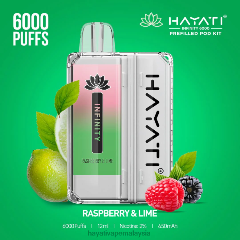 Hayati Infinity 6000 kit pod raspberi & limau nipis 82Z4B157 Hayati Vapes Wholesale