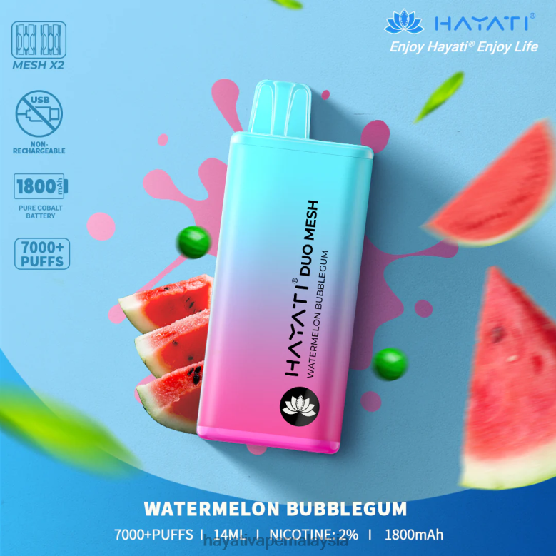 Hayati Duo Mesh pakai buang gula-gula getah tembikai 82Z4B185 Hayati Vape Review