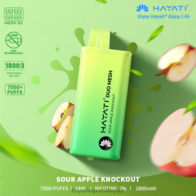 Hayati Duo Mesh pakai buang kalah mati epal masam 82Z4B180 Hayati Flavour Vapes