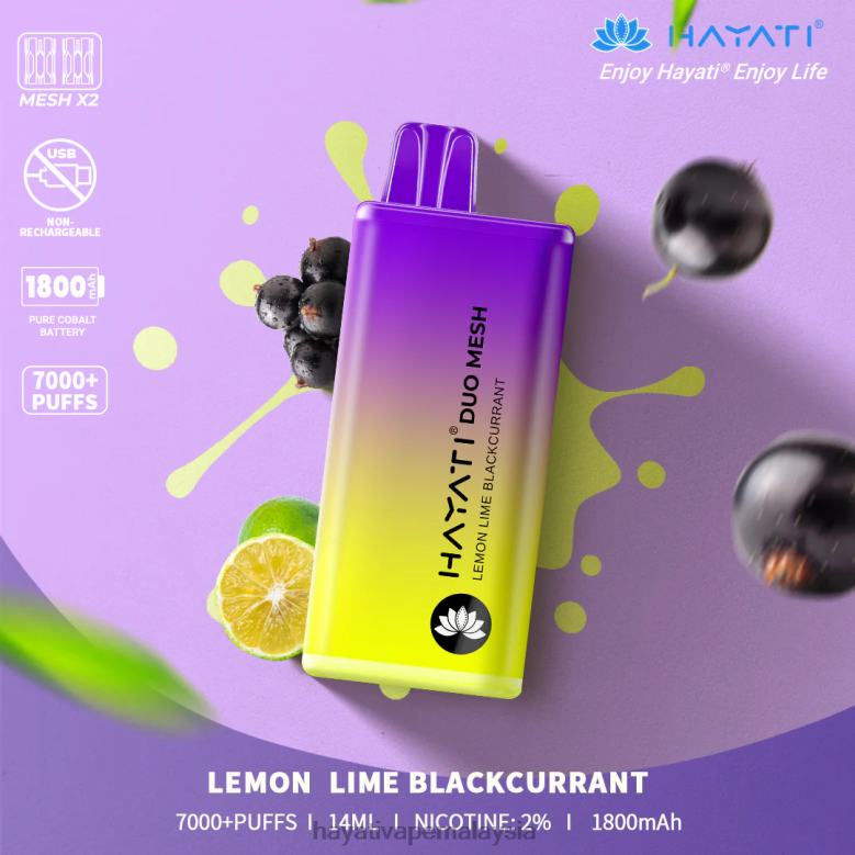 Hayati Duo Mesh pakai buang limau nipis blackcurrant 82Z4B187 Hayati Vapes Wholesale