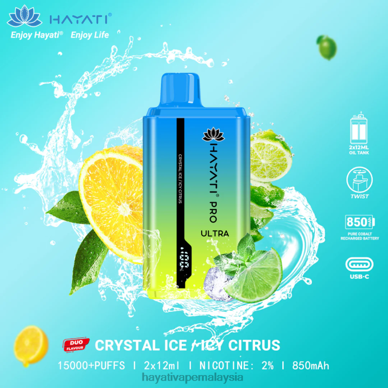 Hayati Pro Ultra pakai buang 15000 sedutan ais kristal/sitrus berais 82Z4B218 Hayati Store Malaysia