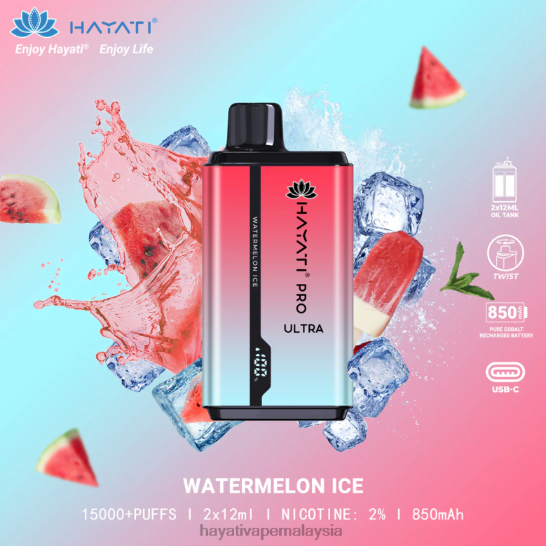 Hayati Pro Ultra pakai buang 15000 sedutan ais tembikai 82Z4B214 Hayati Vape Liquid