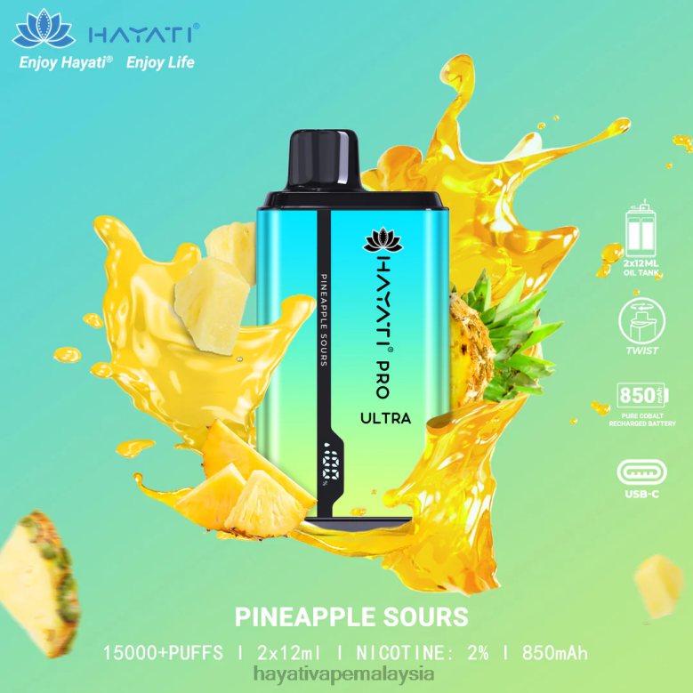 Hayati Pro Ultra pakai buang 15000 sedutan asam nenas 82Z4B223 Hayati Vape Malaysia
