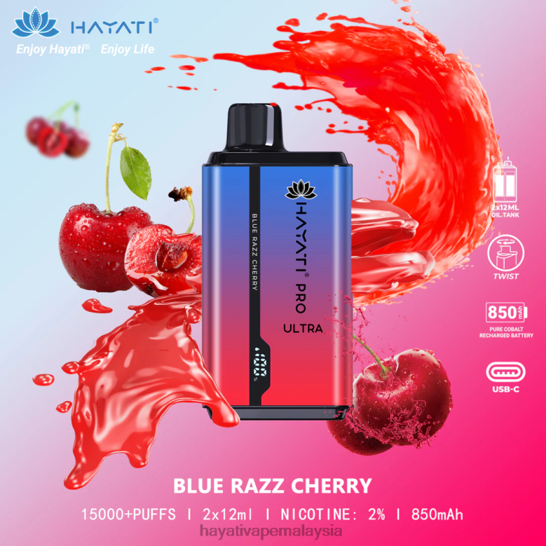 Hayati Pro Ultra pakai buang 15000 sedutan ceri razz biru 82Z4B193 Hayati Vape Malaysia