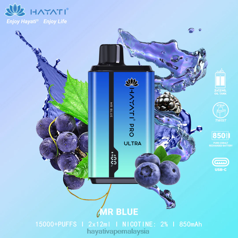 Hayati Pro Ultra pakai buang 15000 sedutan encik biru 82Z4B207 Hayati Vapes Wholesale