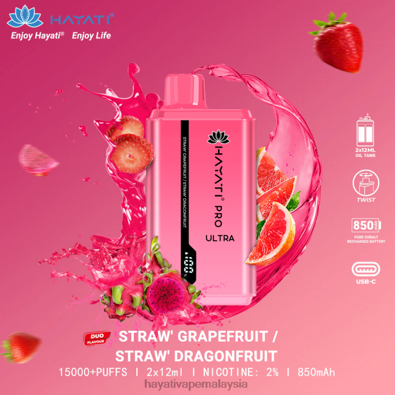 Hayati Pro Ultra pakai buang 15000 sedutan limau gedang strawberi/buah naga strawberi 82Z4B226 Hayati Vape Near Me