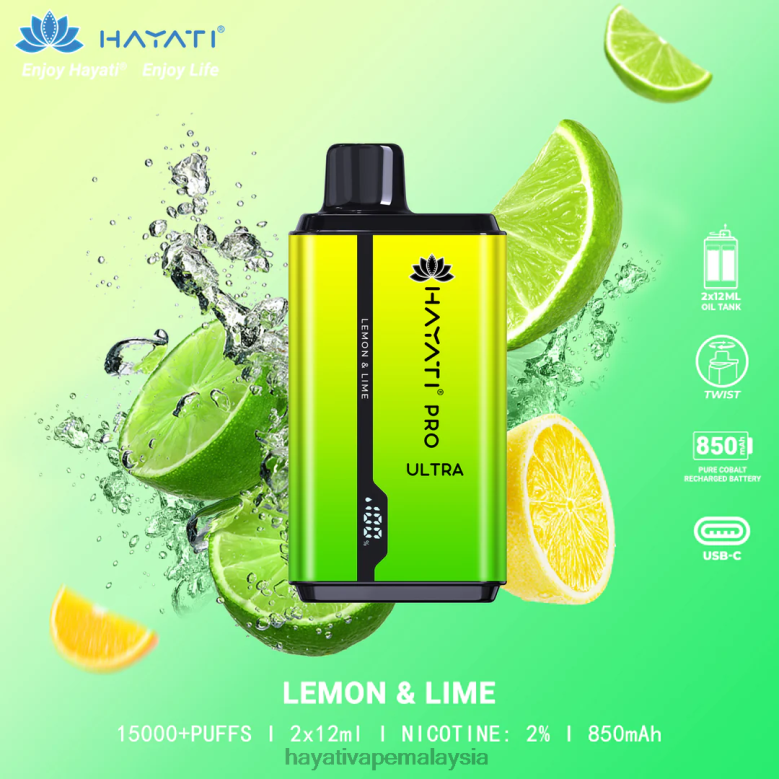 Hayati Pro Ultra pakai buang 15000 sedutan limau lemon 82Z4B203 Hayati Vape Malaysia