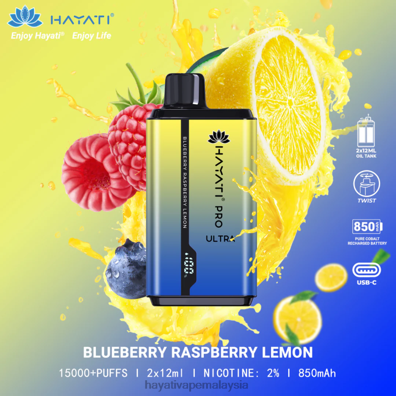 Hayati Pro Ultra pakai buang 15000 sedutan limau raspberi blueberry 82Z4B197 Hayati Vapes Wholesale