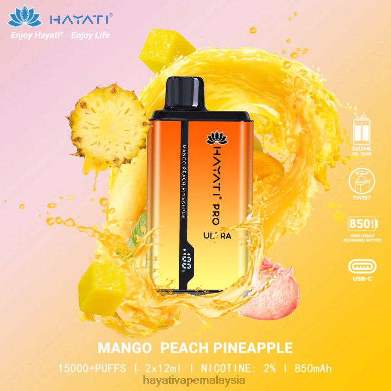 Hayati Pro Ultra pakai buang 15000 sedutan nanas pic mangga 82Z4B204 Hayati Vape Liquid