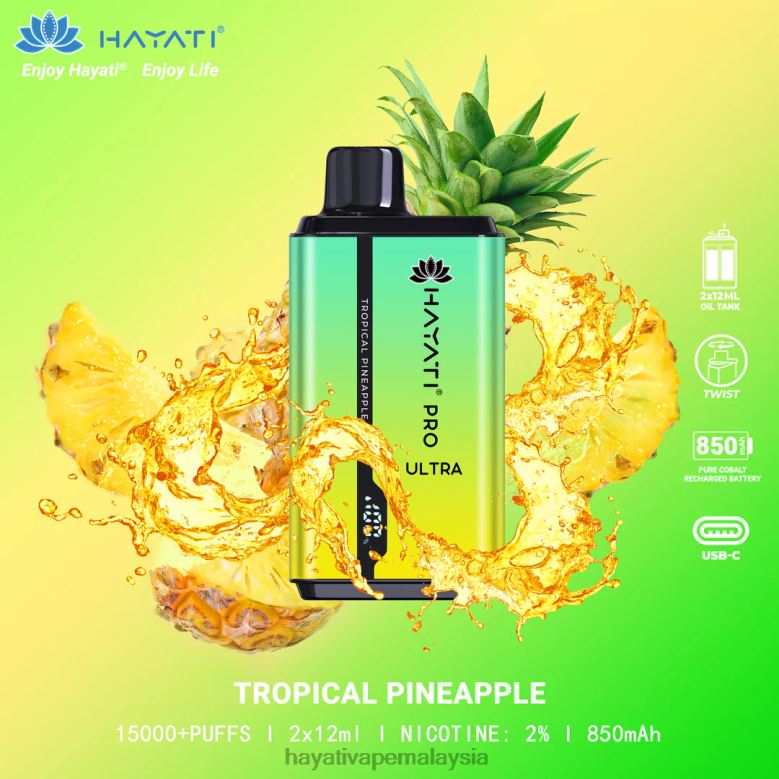 Hayati Pro Ultra pakai buang 15000 sedutan nanas tropika 82Z4B213 Hayati Vape Malaysia