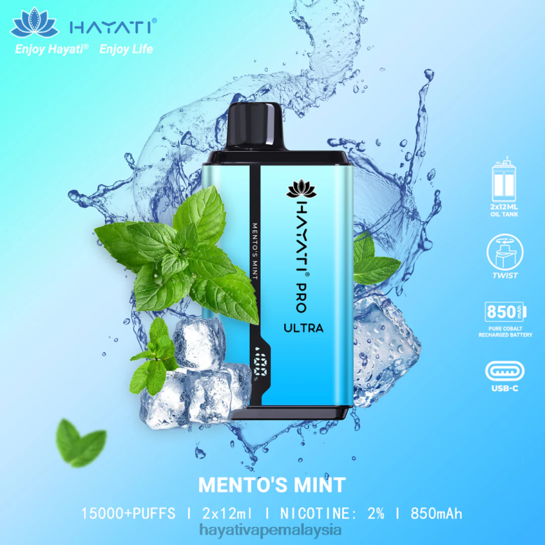 Hayati Pro Ultra pakai buang 15000 sedutan pudina mento 82Z4B206 Hayati Vape Near Me