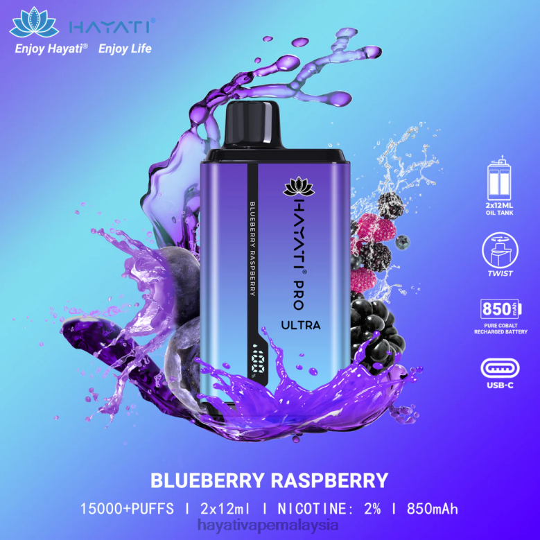 Hayati Pro Ultra pakai buang 15000 sedutan raspberi blueberry 82Z4B196 Hayati Vape Near Me