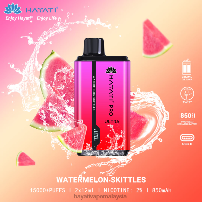 Hayati Pro Ultra pakai buang 15000 sedutan skital tembikai 82Z4B215 Hayati Vape Review