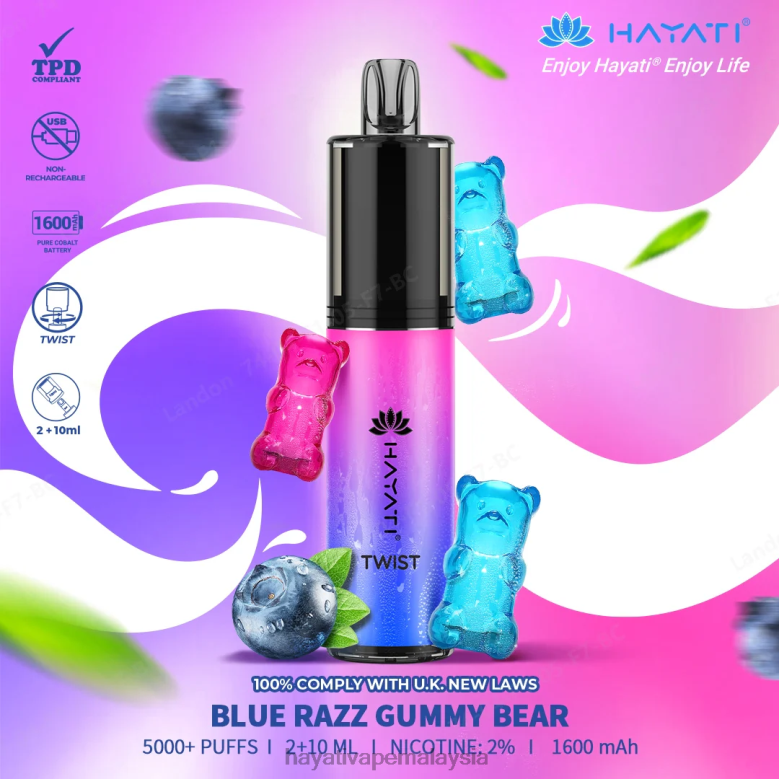 Hayati Twist pakai buang blue razz gummy bear 82Z4B64 Hayati Vape Liquid