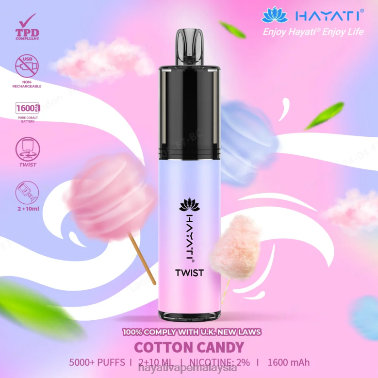 Hayati Twist pakai buang gula gula kapas 82Z4B67 Hayati Vapes Wholesale