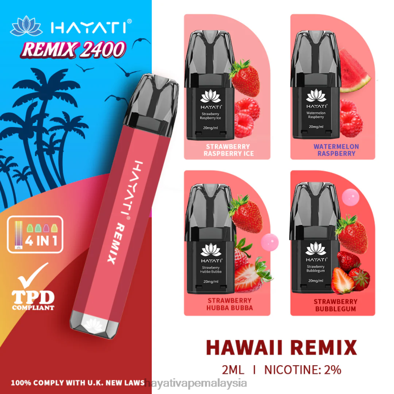 Hayati Remix sistem pod praisi 2400 sedutan hawaii remix 82Z4B54 Hayati Vape Liquid